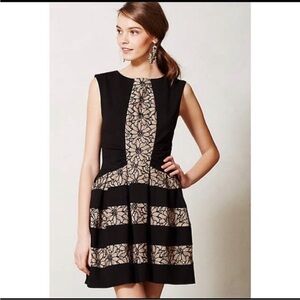 Anthropologie Eva Franco Black Ivory Strata Lace Dress. Size 2